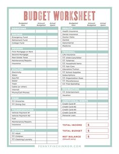 the printable budget worksheet is shown