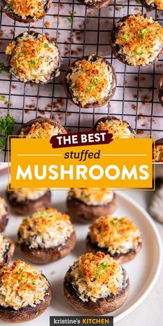 These Stuffed Mushrooms are the best holiday party appetizer! In this easy recipe, mushrooms are stuffed with cream cheese, parmesan, garlic and herbs and then baked until the topping is crispy and golden. Stuffed Mushrooms For Thanksgiving, Holiday Mushrooms, Stuffed Mushrooms Recipes, Stuffing Mushrooms, Stuffed Mushrooms With Cream Cheese, Stuffed Mushroom Recipes, Goat Cheese Stuffed Mushrooms, Easy Stuffed Mushrooms, Best Stuffed Mushrooms