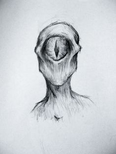 a pencil drawing of a man's face with an eyeball in the center