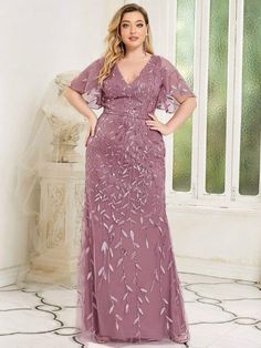 Plus Size Long Mermaid Formal Dresses for Weddings #color_Purple Orchid Plus Formal Dresses, Gaun Tulle, Party Floor, Gown Elegant, Formal Cocktail Party, Bodycon Evening Dress, Fall Wedding Guest, Gaun Fashion, Tulle Evening Dress