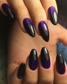 Black And Purple Nails, Dark Purple Nails, Purple Ombre Nails, Purple Nail, Black Nail, Dipped Nails, Black And Purple