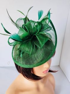 Green ,Dark Green Color Fascinator With Flower Headband Wedding Hat,Royal Ascot Ladies Day Size: approx :- 28cm x 21cm Material:-,Feathers,Sinamay  Note :- I can't accept return.. Thanks                                                          Customer's returns fascinator or other items  to me so shop will deduct shipping cost from refund  Which shipping cost shop will pay or paid for customer orders  Thank you Green Headband For Royal Ascot Wedding, Green Headband For Wedding At Royal Ascot, Green Wedding Headband For Royal Ascot, Elegant Green Hair Accessories For Wedding, Green Headband Fascinator For Wedding, Green Wedding Headband Hair Accessory, Green Headband For Wedding, Green Headband Mini Hat For Wedding, Fitted Green Costume Hats And Headpieces For Wedding