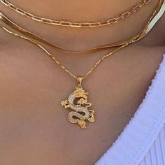 Never Worn. Pendant Is 18k Gold-Filled And The Chain Is Gold-Plated. 16 Inches In Length. Third And Fourth Photos Are Mine Of The Product Dragon Necklace, Dragon Pendant, The Chain, Chinese Dragon, Necklace Gold, Womens Jewelry Necklace, Gold Filled, 18k Gold, Gold Plate