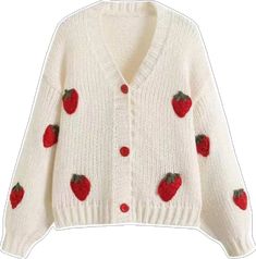 Cute White V-neck Outerwear, Cute Red Sweater For Fall, Cute White Winter Cardigan, Cute White Cotton Cardigan, Cute White Knitted Outerwear, Cute Red Spring Sweater, Sweet Long Sleeve Cardigan For Fall, Sweet Long Sleeve Fall Cardigan, Sweet White Tops For Fall