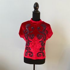 Free People Red Velvet Top With Black Sequin Decoration. Open Back, High Neck. Comes With Extra Sequins. Nwt Size M Shoulder To Shoulder 16” Pit To Pit 19” Length 20” Questions? Leave A Comment Below! Balloon Sleeves Blouse, Red Velvet Top, Free People Blouse, 20 Questions, Sequin Decor, Floral Embroidered Top, Silky Blouse, Waffle Knit Top, Velvet Top