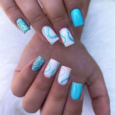 Squoval Acrylic Nails, Fake Nails Long, Glitter Nails Acrylic, Nagel Tips, Colorful Nails, Beach Nails, Bling Nails, Short Acrylic Nails, Nail Arts