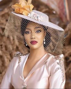 Facinators Wedding, Wedding Asoebi, Civil Dress, Hat With Veil, Bridal Fascinator