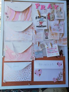 a collage of cards and magnets with the words pray, faith, god