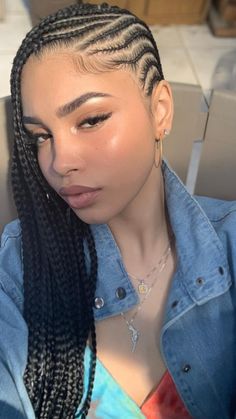 Braided Hairstyles For Black Women With Round Faces, Box Braids With Front Cornrows, Cornrow Braids To The Side, Corn Row Braids With Curly Ends, Crownrows Braids Black Women, Summer Hairstyles Black Hair, Corn Rows And Box Braids Hairstyles, Crownrows Braids Style Women, 6 Braids Hairstyles Black Cornrows