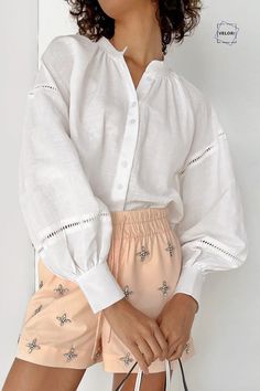 Material: 100% Cotton Material Composition: Natural fiber Puff Sleeve Regulai Fit Elasticity: Non Strech Closure Type: Single Breasted Women Cottagecore, Blouse Puff Sleeve, Cottagecore Blouse, White Cotton Blouse, Sleeve Embroidery, Basic Blouses, Loose Fit Blouse, Embroidery Blouse