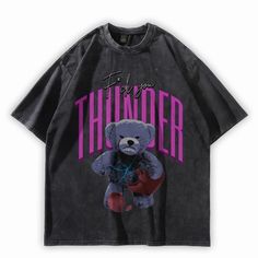 Ted vs Thunder Oversized Washed Graphic T-Shirt – Starphase Trendy Crew Neck T-shirt With Bear Print, Casual Cotton T-shirt With Bear Design, Bear Print Crew Neck T-shirt For Streetwear, Crew Neck T-shirt With Bear Print For Streetwear, Bear Design Crew Neck Tops For Streetwear, Casual Bear Design Short Sleeve T-shirt, Crew Neck Bear Print Top For Streetwear, Crew Neck Top With Bear Print For Streetwear, Cotton Graphic Tee With Bear Design