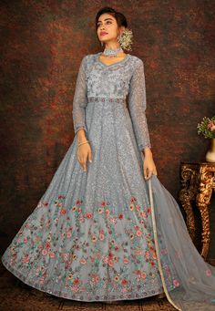 Buy Eid Special Sharara Party wedding wear anarkalis Grey net abaya style anarkali suit 7792 online in USA, UK and Canada from KollyBollyEthnics.com Sabyasachi Dresses, Anarkali Wedding, Raspberry Blush, Net Anarkali, Blue Anarkali, Butterfly Net, Designer Anarkali Suits, Abaya Style, Eid Outfits