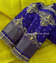 Bridal Pattu Sarees, Hanging Blouse, Yellow Blouse Designs, Wedding Blouses, Handwork Blouse, Blue Blouse Designs