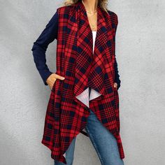 Plaid Open Front Cardigan Material: 95% Polyester, 5% Spandex Ships Within 7 To 10 Days This Item Size Conversion Chart: Sizes Are In Letters. S - 2/4 M - 6 L - 8/10 Xl- 12 Shop: Fall Trendy Trending Athleisure Modest Party Attire Necklaces Tops Fedora Hat Winter Gypsy Fleece Spring Summer Formal Suede Streetwear Sheer Satin Engagement Gathering Fleece Blazers Boho Bohemian Long Sleeve Sequin Glam Short Sleeve Size Small Size Medium Crop Frill 70's 90's 80's Large Tops Stylish Date Zara Girly Ho Casual Plaid V-neck Outerwear, Red Open Front Tops For Winter, Red Open Front Top For Winter, Casual Red Cardigan For Layering, Casual Red Open Front Outerwear, Casual Red Open Front Top, Fitted Plaid Cardigan For Fall, Casual Red Cardigan For Work, Red Long Sleeve Cardigan For Layering