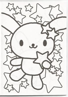 a drawing of a bunny with stars on it's head and arms, holding a star