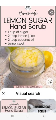 Hand Scrub Recipe, Sugar Hand Scrub, Body Scrub Homemade Recipes, Homemade Sugar Scrub, Diy Sugar Scrub Recipe, Salt Scrubs, Body Scrub Recipe, Sugar Scrub Homemade