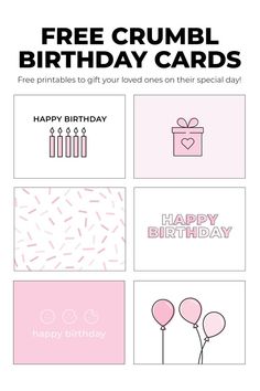 a birthday card with the words free crumbl birthday cards and balloons on it