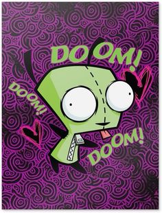 an image of a cartoon character with the words doon on it's face