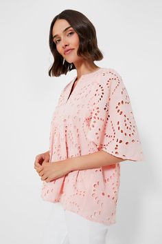 The Pink Salt Eyelet Finley Top is effortlessly chic and a style staple. Updated in a refreshing eyelet fabric, this blouse has a flattering silhouette, oversized flutter sleeves, and a V-neckline. Pair with gold accessories for everything from work to brunch for an effortlessly elevated look. Notched V-neckline Oversized flutter sleeves Boxy fit Eyelet fabric Material: 100% Cotton Care: Hand wash cold, hang to dry Short Tunic, Daisy Dress, Eyelet Fabric, Pink Salt, Cocktail Attire, Flutter Sleeve Top, Linen Maxi Dress, Color Crush, Gold Accessories