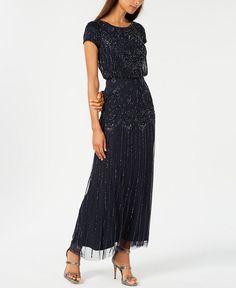 Evening Gowns With Sleeves, Embellished Gown, Column Gown, Theme Color, Beaded Gown, Adrianna Papell Dresses, Gowns Online, Maxi Dress Formal, Gowns With Sleeves