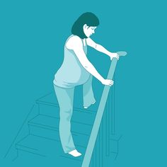 a woman is climbing up the stairs