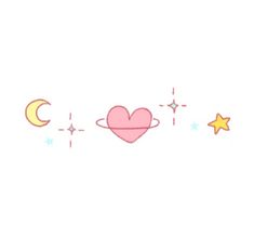 a pink heart with stars and crescents on the side, next to a white background