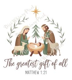 the greatest gift of all christmas card with nativity scene and baby jesus in manger