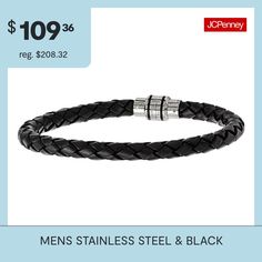 Other Materials: LeatherFeatures: Quick ShipMetal Color: WhiteChain Length: 9 InchBracelet Type: Wrap BraceletsMetal: Stainless SteelCountry of Origin: Imported Elegant Everyday Jewelry With Black Band, Everyday Silver Jewelry With Black Band, Metal Jewelry With Black Band For Gift, Modern Metal Jewelry With Black Band, Metal Bracelet With Black Band, Elegant Stainless Steel Jewelry With Black Band, Everyday Black Bracelet Jewelry, Everyday Black Band Bracelet, Black Jewelry With Stainless Steel Clasp