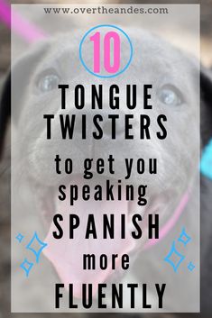 a dog with its tongue out and the words 10 tongue twisters to get you speaking spanish more fluenty