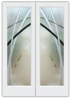 two white doors with frosted glass on the top and bottom, in front of each other