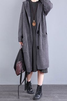 Women's Long Sleeve Hooded Long Sweater Coat Casual Knit Cardigan Long Sweater Coat, Long Sweater, Sweater Coat, Casual Coat, Coat Fashion, Sweater Coats, Long Sweaters, Single Breasted, Knit Cardigan