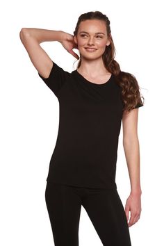 This soft, refined 70% viscose from bamboo/30% organic cotton jersey features short sleeves and not-too-low scoop neck. Our newly designed tee has added body length and a slim-fit silhouette. Ideal for layering or for low-rise bottoms. Available in Sapphire Blue, Cream, Black and Charcoal Heather Grey.Designed in California, made in China.S, M, L, XL, and XXL.ET-WHG $25 Everyday Stretch T-shirt With Scoop Neck, Basic Short Sleeve Top Relaxed Fit Scoop Neck, Basic Stretch Scoop Neck T-shirt, Basic Relaxed Fit Short Sleeve Top With Scoop Neck, Basic Stretch T-shirt With Scoop Neck, Relaxed Fit Scoop Neck T-shirt, Fitted Seamless Short Sleeve T-shirt, Basic Fitted Scoop Neck T-shirt, Stretch Scoop Neck T-shirt For Everyday