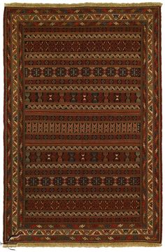 an old rug with many different colors and patterns