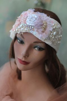 FleursBoheme embroidered headband is made of soft natural white shade knit, embellished with hand sculpted silk/satin cabbage roses, antique/vintage/contemporary laces, hand stitches, diamante trim, various pearls and sequins. One size, fits Medium 55-57 cm. Each piece in FleursBoheme shop is one of a kind, created with antique and vintage textiles, laces and trims using intuitive freehand embroidery and beading. Find more one-of-a-kind pieces in FleursBoheme shop: www.etsy.com/shop/fleursboheme Freehand Embroidery, Embroidered Headband, Hand Stitches, Floral Headband, Millinery Hats, Beaded Headband, Antique Textiles, Floral Headbands, Turbans