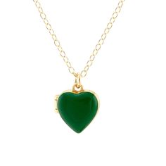 Heart Locket in Enamel - kris nations Green Heart-shaped Jewelry Gift For Her, Enamel Heart Charm Jewelry For Gift, Enamel Locket Jewelry For Gifts, Enamel Heart Charm Jewelry Gift, Double Heart Enamel Jewelry For Gifts, Personalized Enamel Heart Pendant Jewelry, Green Heart-shaped Jewelry Gift, Heart-shaped May Birthstone Jewelry Gift, Enamel Locket Jewelry For Anniversary