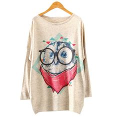 printed knitted winter long sleeve series 2 Drowing Cloth, Owl Sweater, Womens Knit Sweater, Casual Knitwear, Oufits Casual, Sweater Tshirt, Loose Knit Sweaters, Owl Print, Loose Knit