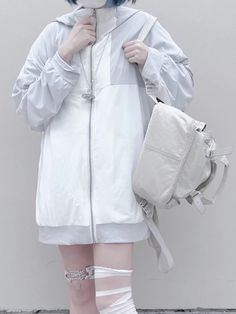 This sun-protective hooded jacket features cross embellishments on the back and a color-block design. Keep stylish and safe from the sun with this unique piece!  The price includes only one hooded coat.   	 		 			Size 			M 			L 		 		 			Length 			73 			78 		 		 			Bust 			130 			140 		 		 			Sleeve Length 			76.5 			79 White Harajuku Hooded Outerwear, White Hooded Harajuku Style Outerwear, White Hooded Jacket With Pockets For Spring, White Windbreaker With Detachable Hood, White Hooded Jacket For Spring Outdoor Activities, White Windbreaker With Detachable Hood And Long Sleeves, White Hooded Jacket For Outdoor Activities In Spring, White Hooded Jacket For Outdoor Spring Activities, White Hooded Jacket With Detachable Hood For Streetwear