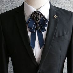 Cravat Tie, Blue Bow Tie, Diamond Bows, Pre Tied Bow Tie, Tie Design, Blue Bow, Black Rhinestone, Style Streetwear, Mens Fashion Trends