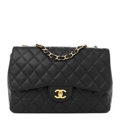 This is an authentic CHANEL Caviar Quilted Jumbo Single Flap in Black. This stylish shoulder bag is crafted of luxurious diamond-quilted caviar leather in black. It features a leather-threaded polished gold chain-link shoulder strap and a rear patch pocket. The crossover flap opens with a classic CC turn-lock to reveal an inner flap, front pocket, and a black leather interior with zipper and patch pockets. Stylish Shoulder Bag, Leather Thread, Chanel Caviar, Leather Interior, Chain Link, Crossover, Gold Chain, Front Pocket, Patch Pocket