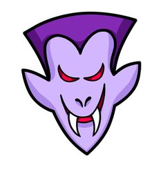 an evil purple demon face with red eyes and fangs on it's head illustration