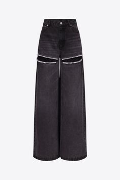 Wide Leg Crystal Slit Jean Area Nyc, Skirt And Top Dress, Resort 2024, Black Jean, Leather Denim, Wide Leg Denim, Denim Pant, Skirt Top, Wide Leg Jeans