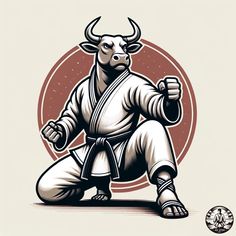 an illustration of a bull with a robe on sitting in front of a red circle