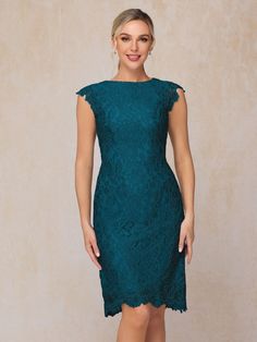 Ink_Blue Mother Of The Bride Looks, Lace Wedding Guest Dress, Knee Length Lace Dress, Lace Neckline, Cap Dress, Sleeves Dress, Mother Of The Bride Dress, Bride Look, Capped Sleeve Dress