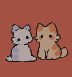 two cats sitting next to each other on a red background