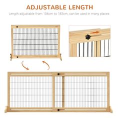 a diagram showing the width and width of a wooden dog gate with an adjustable door