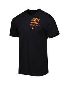 This Nike Oklahoma State Cowboys Team Practice T-shirt features bold graphics that help you stand out in the crowd. The Dri-fit technology wicks away moisture and keeps you dry on game day. Gear up as if you're ready to run out of the tunnel like your favorite players when you rock this awesome tee. Nike Black T-shirt For Sports Season, Black T-shirt With Team Logo For Fans, Collegiate Black T-shirt For Streetwear, Black Graphic Tee With Team Logo, Collegiate Black T-shirt For Sports Season, Nike Black T-shirt With Team Logo, Nike Black Fan Apparel T-shirt, Black Collegiate T-shirt For Sports Events, Collegiate Black T-shirt With Team Name