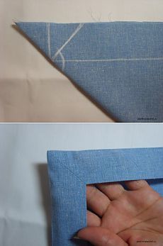 two pictures showing how to make an origami boat out of paper and fabric