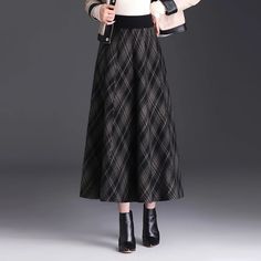 Lasaky - Knitted Plaid A-line Midi Skirt with a Flared Hem Long Fitted Dresses, Half Body, Needlework Patterns, Denim Mini Skirt, Types Of Skirts, Olivia Mark, A Line Skirt, Hand Stitched, Formal Wear