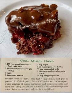 a close up of a piece of cake on a plate with information about the ingredients