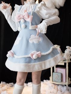 This price includes a dress only, others are not included.   	 		 			Size 			S 			L 		 		 			Bust 			74-88 			76-92 		 		 			Waist 			66 			70 		 		 			Full Length 			75-78 			80-84 Cinnamoroll Costume Ideas, Bear Dress, Cute Ruffled Winter Dresses, Cinnamoroll Outfit Ideas, White Cotton Harajuku Style Dress, White Cotton Harajuku Dress, White Long Sleeve Kawaii Dress, White Harajuku Mini Dress, Harajuku Style White Mini Dress